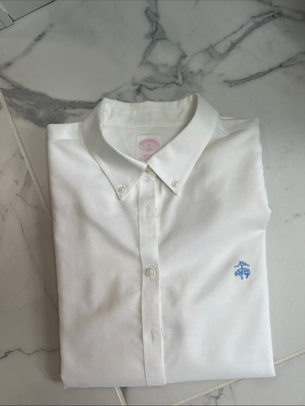 Brooks Brothers White Button-Down Dress Shirt with Light Blue Logo